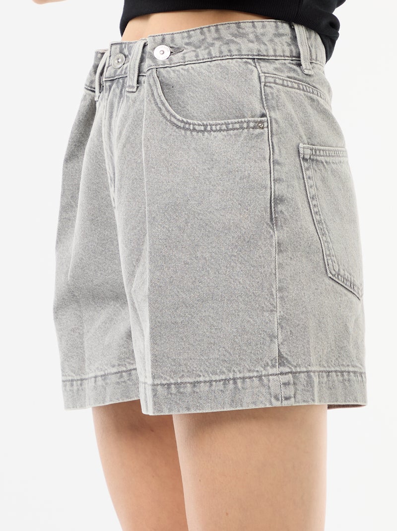 Bermuda jeans met hoge taille Grijs - Kiabi