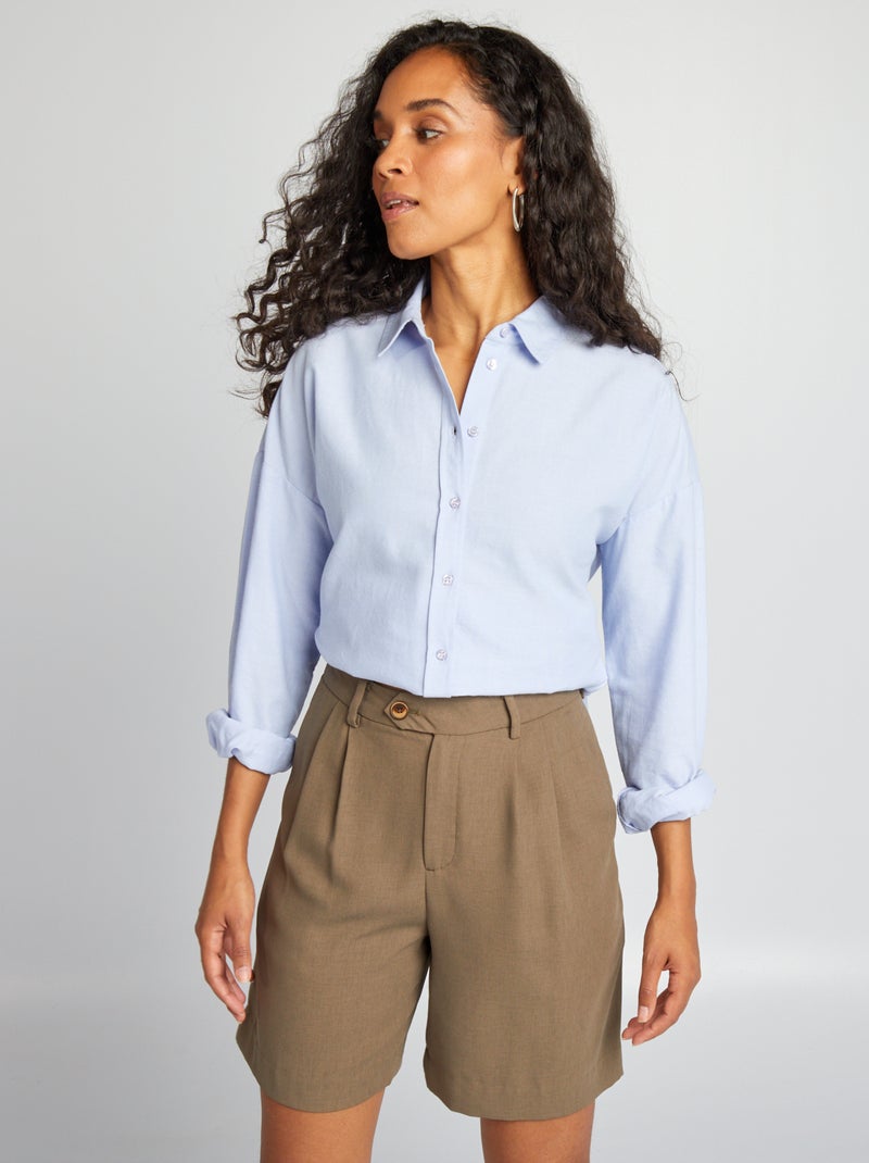 Bermuda met bandplooien en hoge taille KAKI - Kiabi