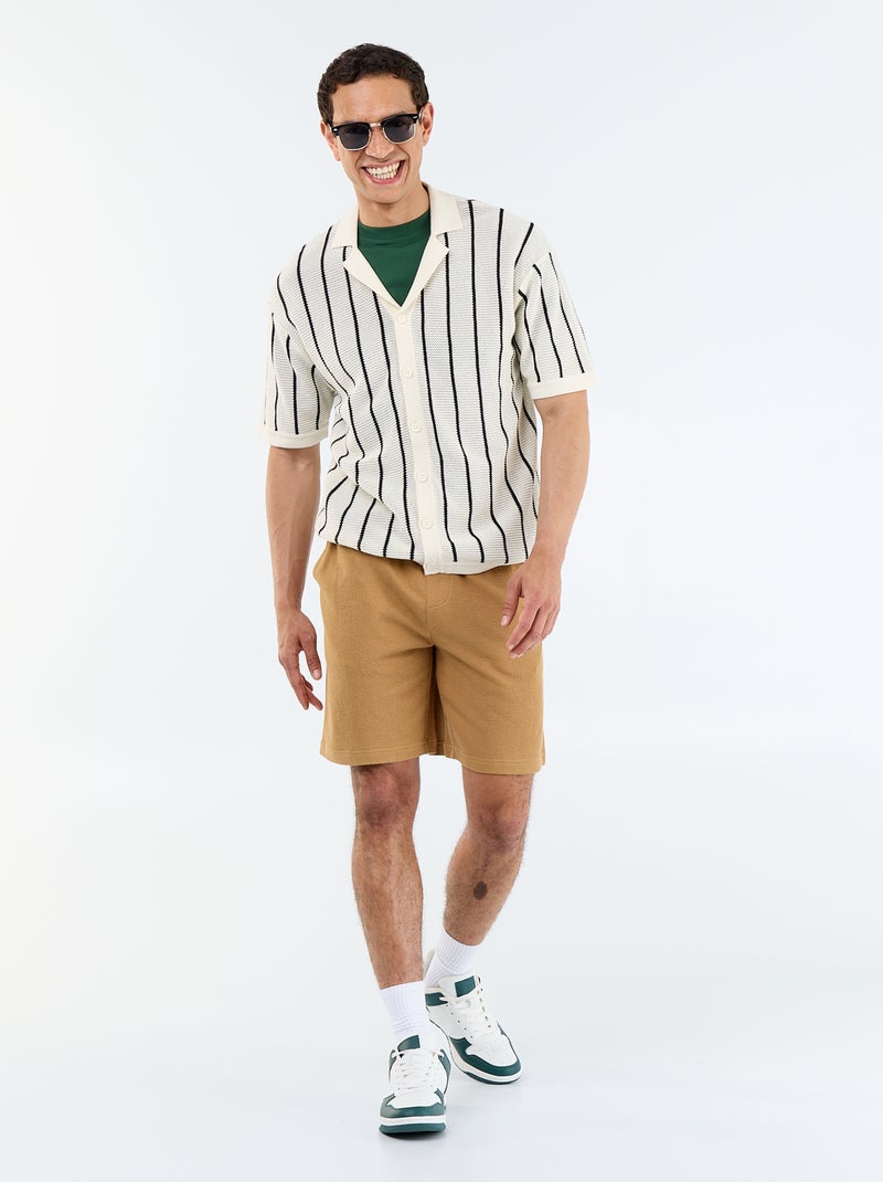 Bermuda met elastische taille en trekkoordjes Biege - Kiabi