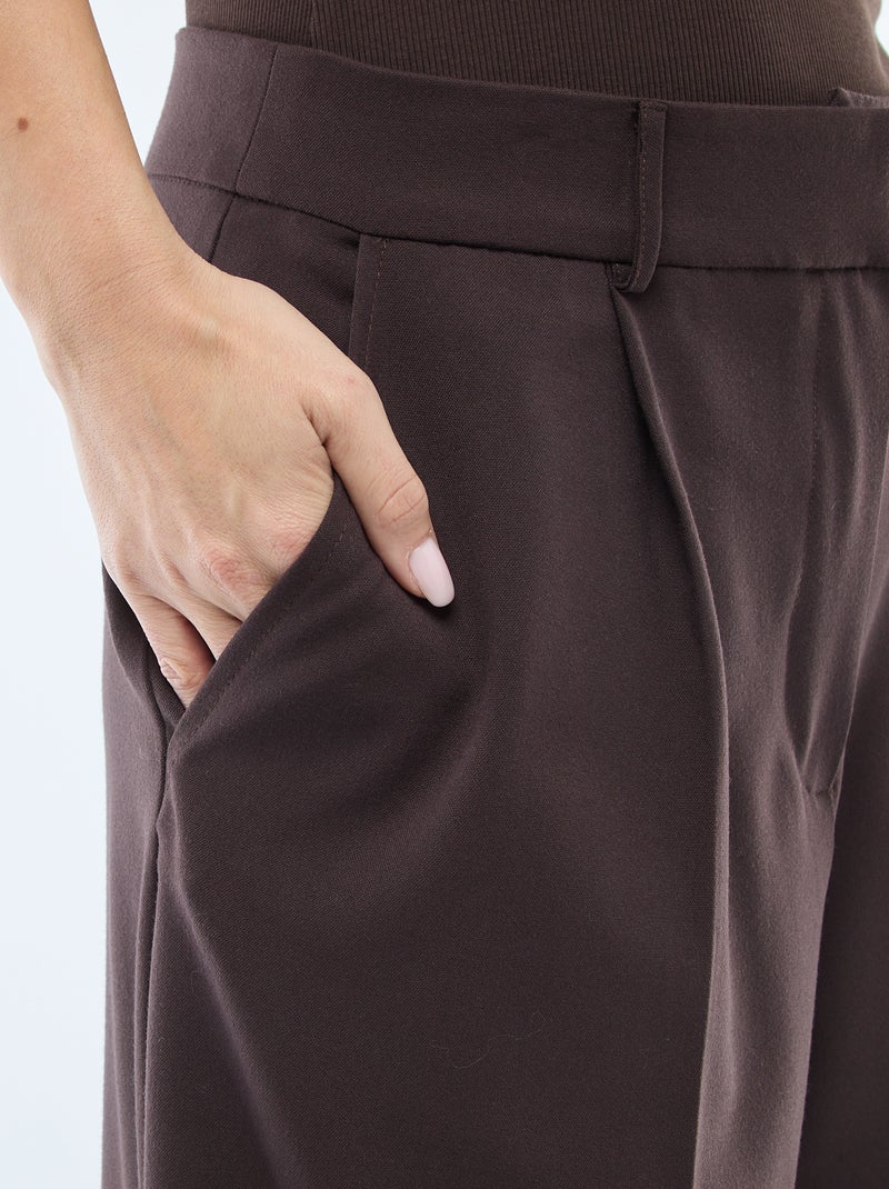 Bermuda met hoge taille en plooien Bruin - Kiabi