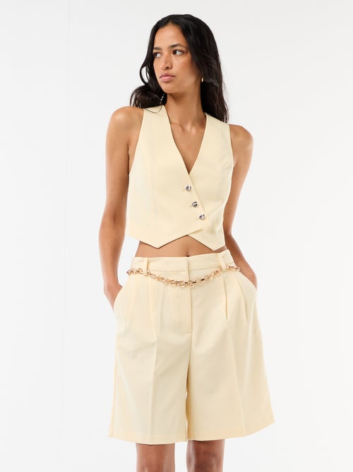 Bermuda met plooien en hoge taille - Kiabi