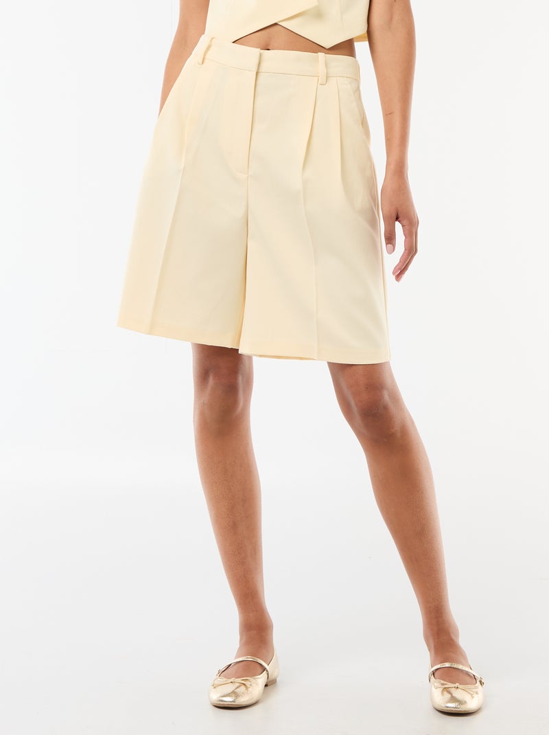 Bermuda met plooien en hoge taille Geel - Kiabi