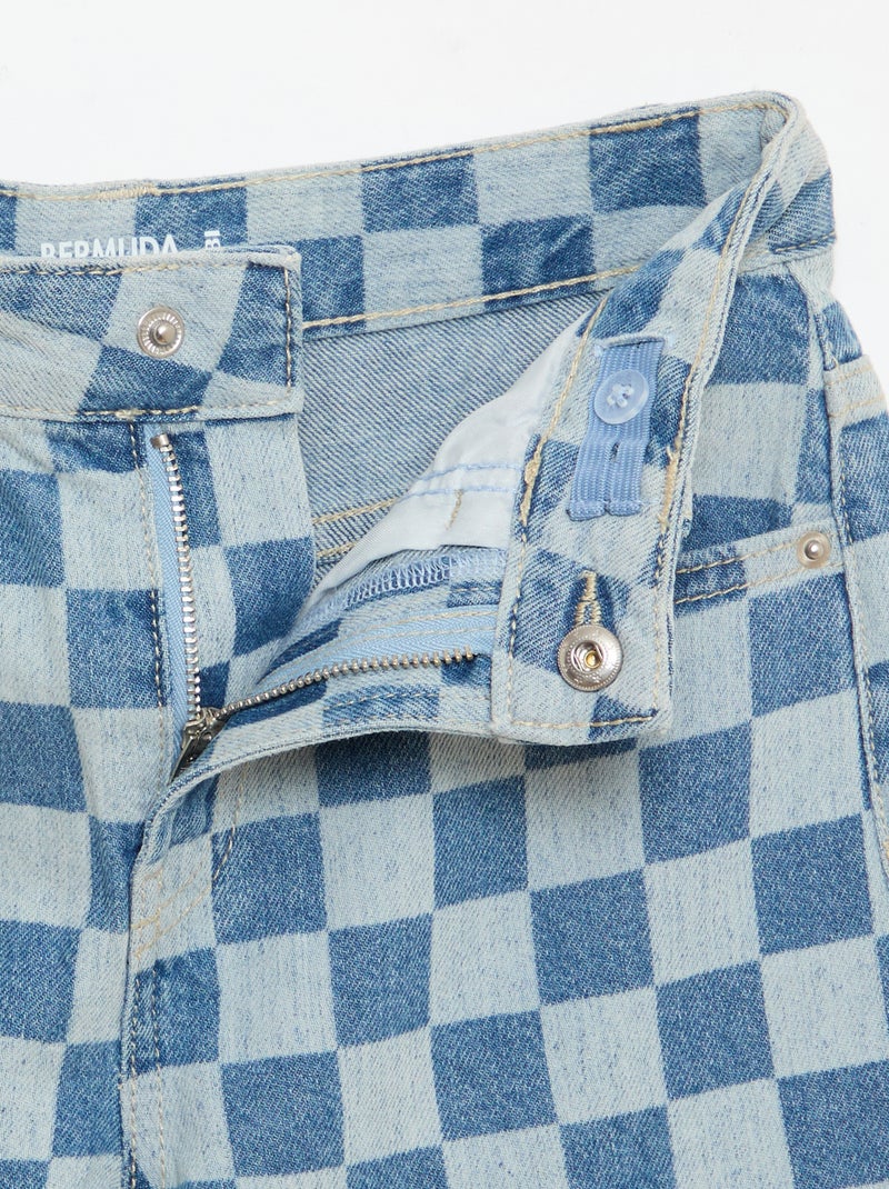 Bermuda van denim met ruitjes Blauw - Kiabi