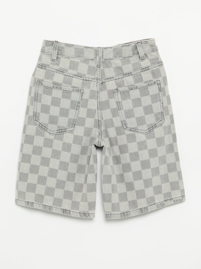 Bermuda van denim met ruitjes Grijs - Kiabi