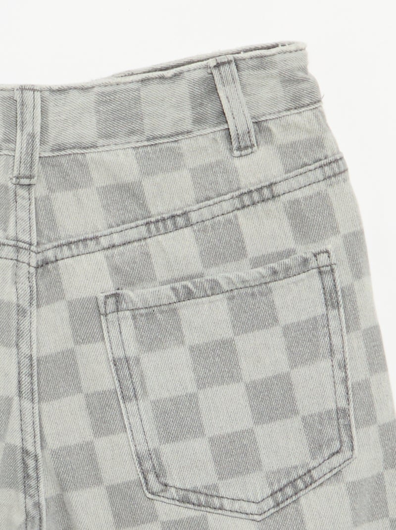 Bermuda van denim met ruitjes Grijs - Kiabi