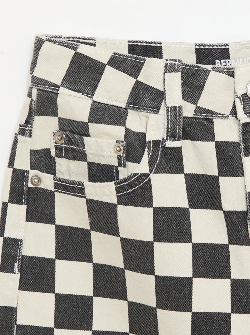 Bermuda van denim met ruitjes Zwart - Kiabi