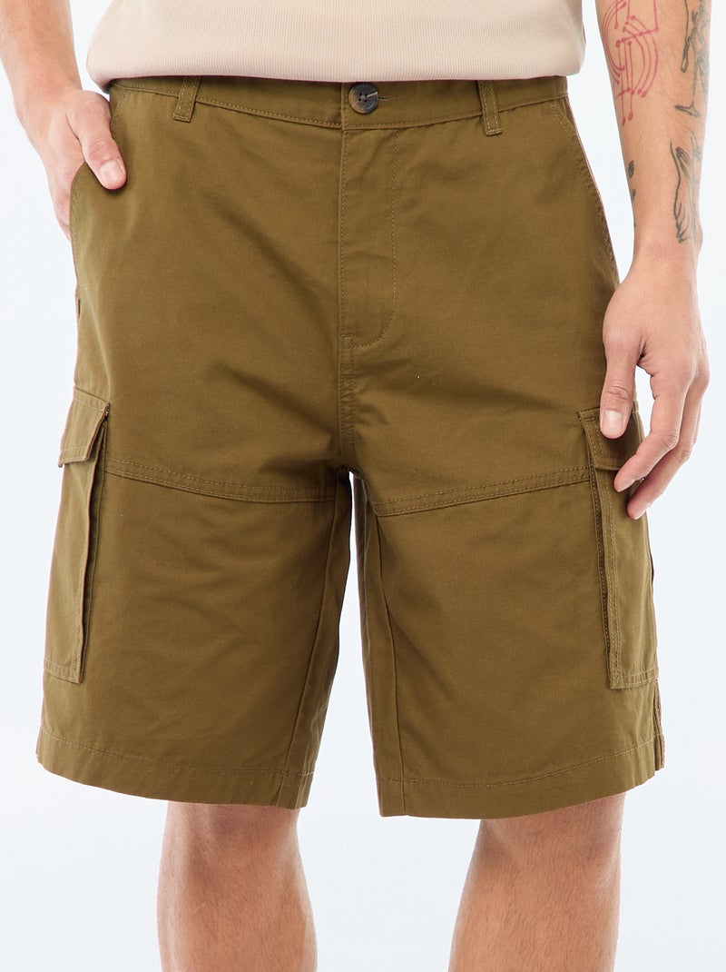 Bermuda van effen twill met meerdere zakken - chinomodel Kaki - Kiabi