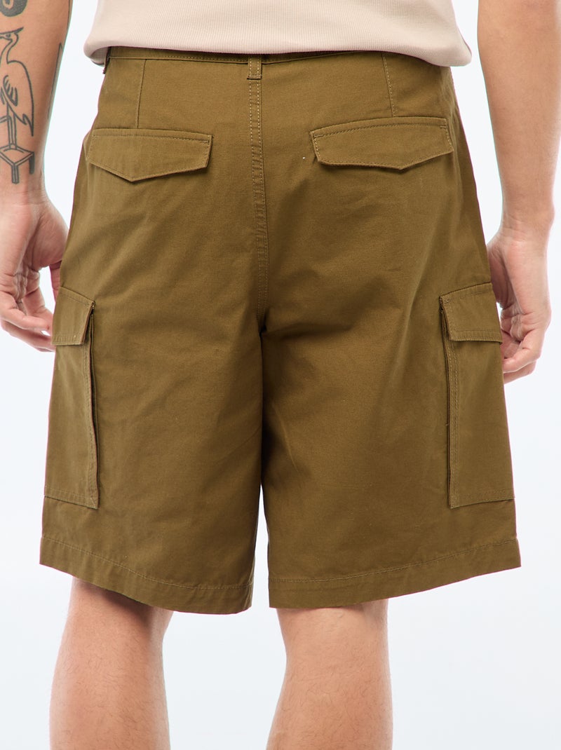 Bermuda van effen twill met meerdere zakken - chinomodel Kaki - Kiabi