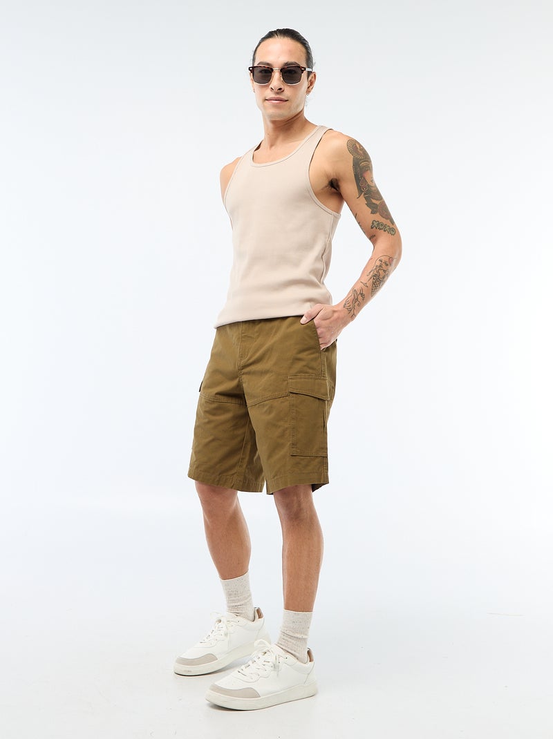 Bermuda van effen twill met meerdere zakken - chinomodel Kaki - Kiabi