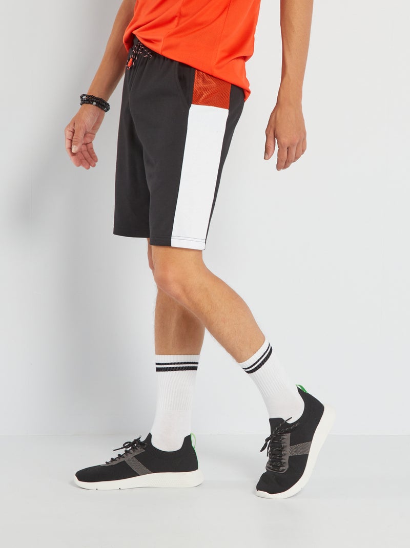 Bermuda van joggingstof met colorblock ZWART - Kiabi