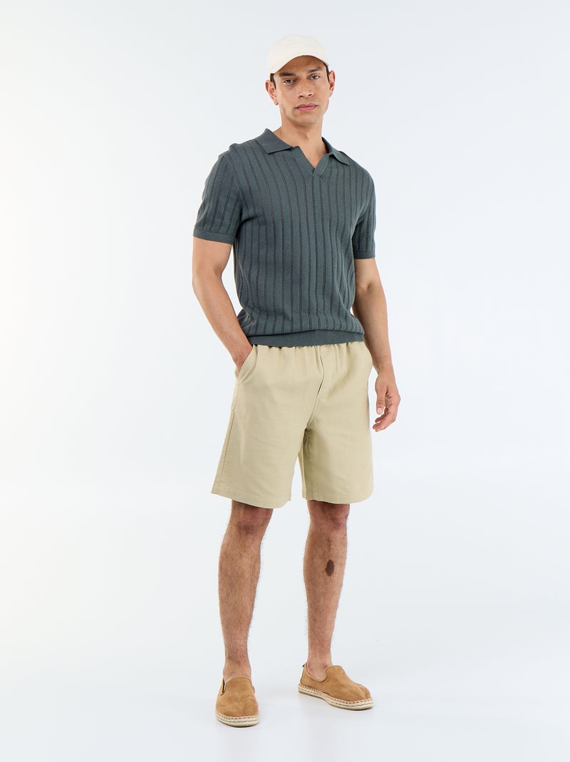 Bermuda van lichte molton met trekkoordjes Biege - Kiabi