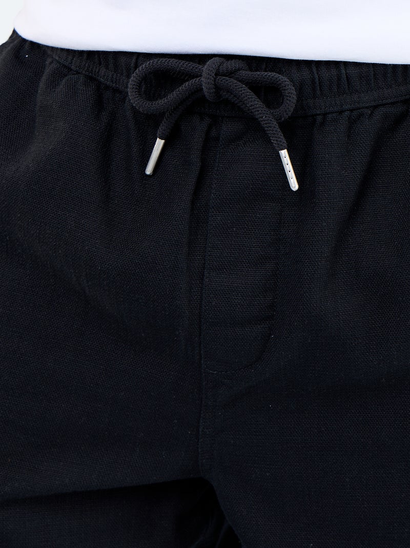 Bermuda van lichte molton met trekkoordjes Zwart - Kiabi