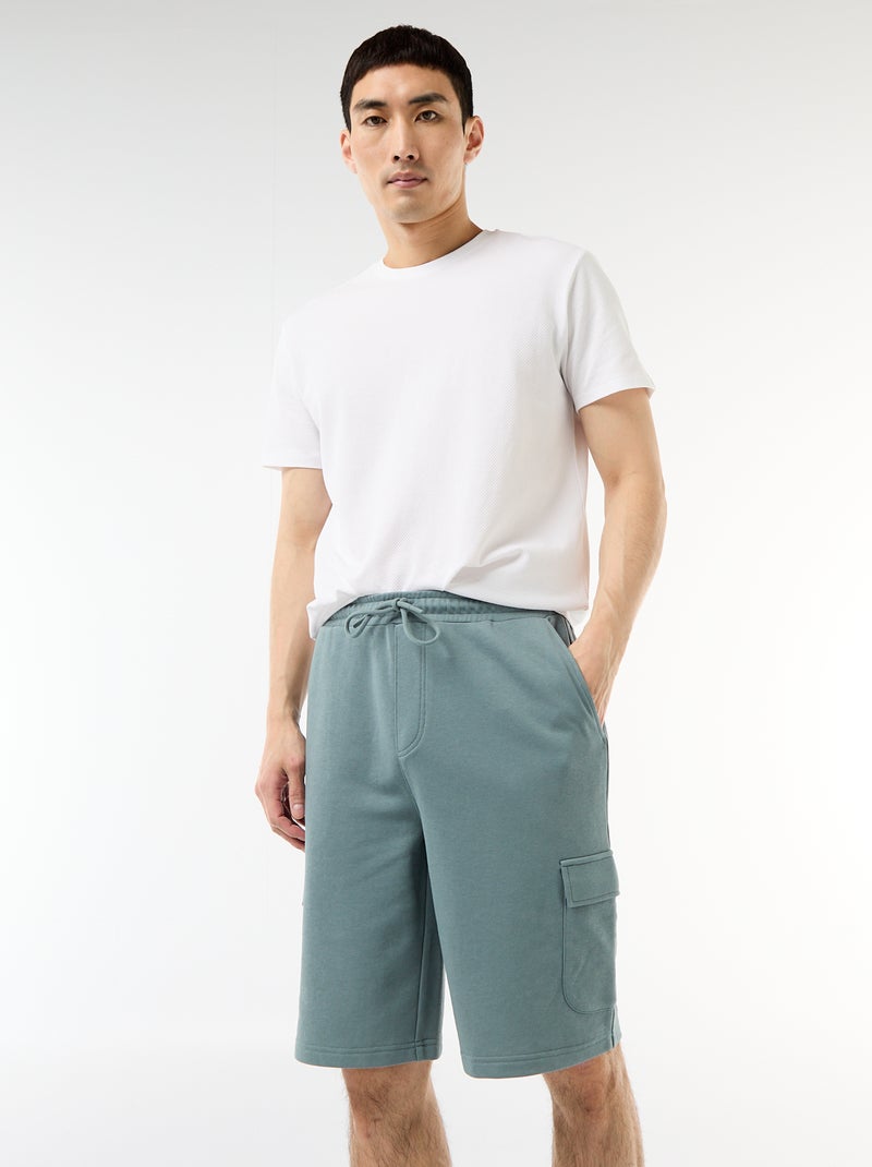 Bermuda van lichte sweatstof met klepzakken Blauw - Kiabi