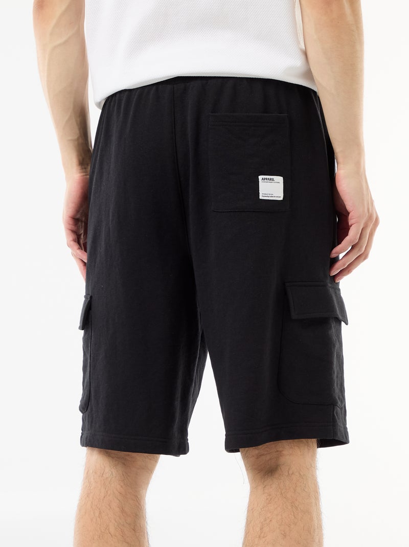 Bermuda van lichte sweatstof met klepzakken Zwart - Kiabi