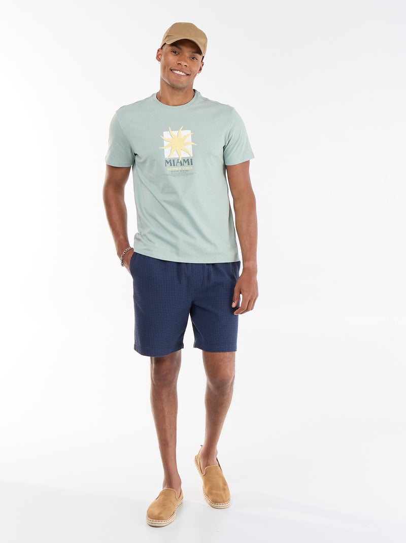 Bermuda van piquébreisel Blauw - Kiabi