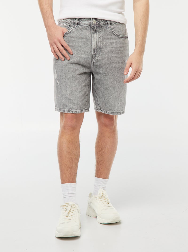Bermuda van spijkerstof met scheurtjes GRIJS - Kiabi