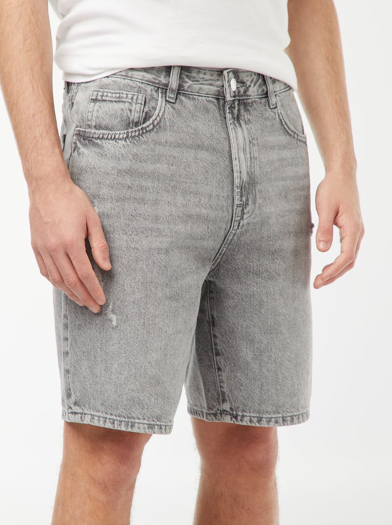 Bermuda van spijkerstof met scheurtjes GRIJS - Kiabi