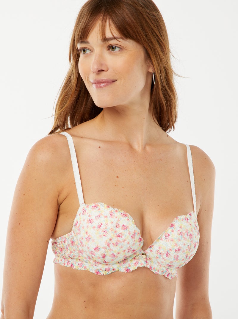 Beugelbeha voor diep decolleté met bloemenprint BLAUW - Kiabi
