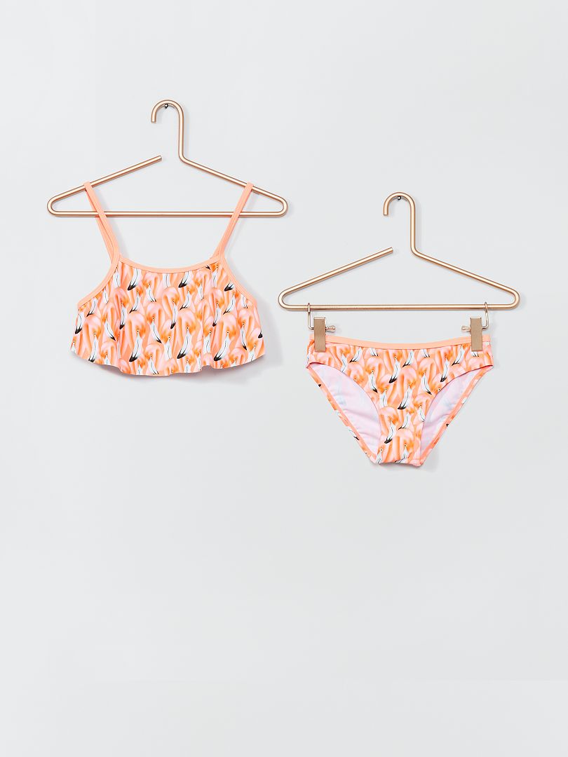 Bikini met flamingoprint ORANJE - Kiabi