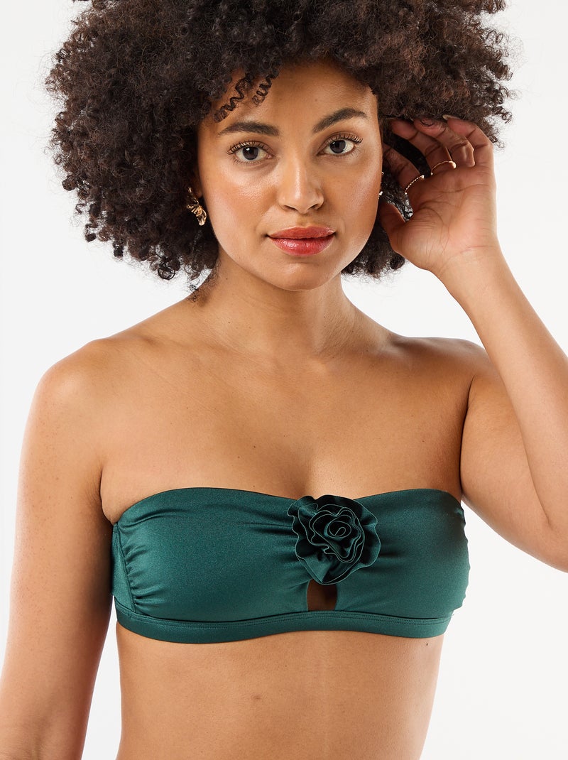 Bikinibandeau met reliëfbloem Groen - Kiabi