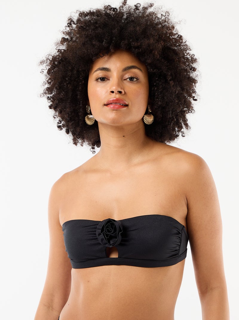 Bikinibandeau met reliëfbloem Zwart - Kiabi