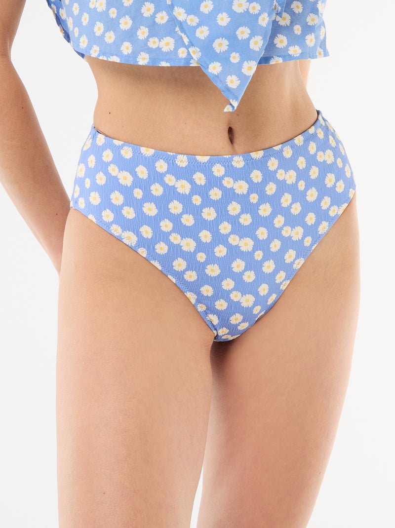 Bikinibroekje met bloemenprint en hoge taille Blauw - Kiabi