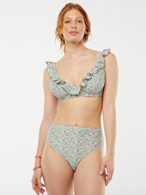 Bikinibroekje met hoge taille en bloemenprint - Kiabi