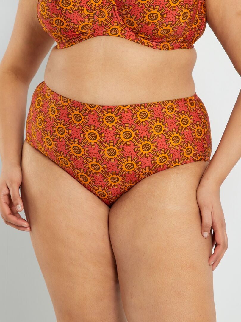 Bikinibroekje met hoge taille en waxprint ROOD - Kiabi