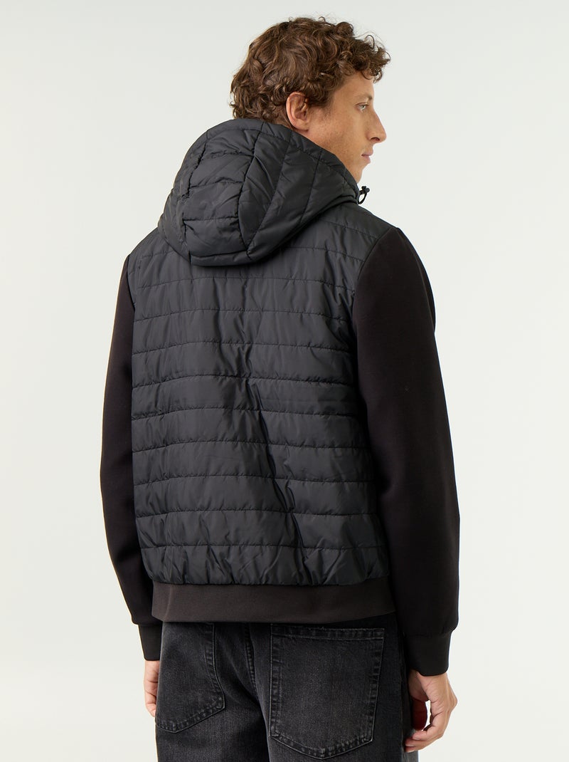 Bimateriaal jas met capuchon en rits Zwart - Kiabi
