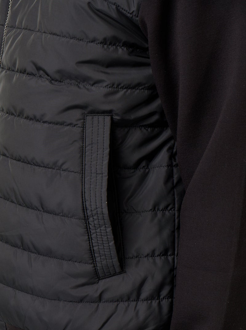 Bimateriaal jas met capuchon en rits Zwart - Kiabi