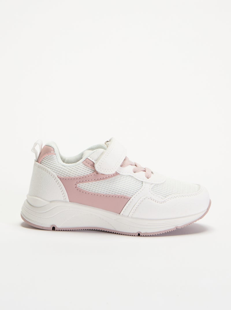 Bimateriaal sneakers met klittenbandsluiting Wit - Kiabi