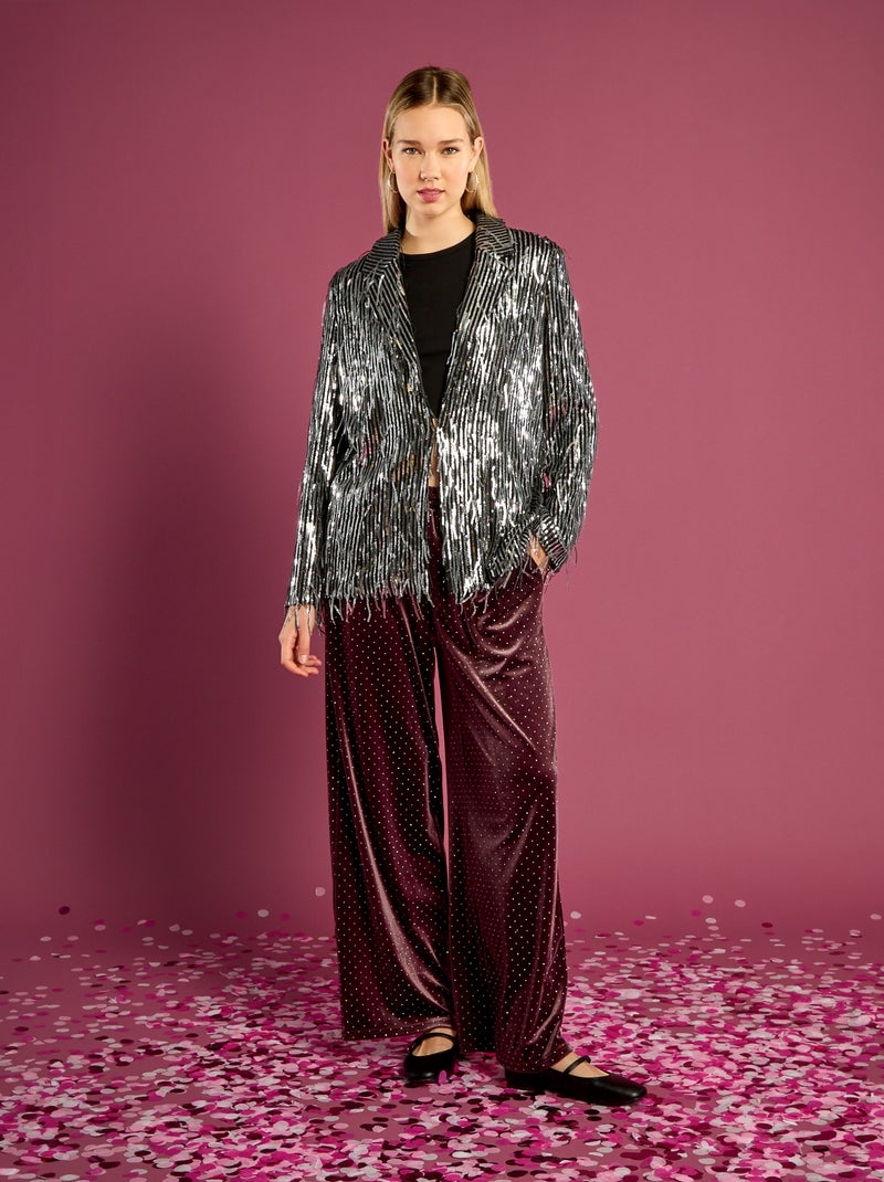 Blazer met franjes en lovertjes Grijs - Kiabi