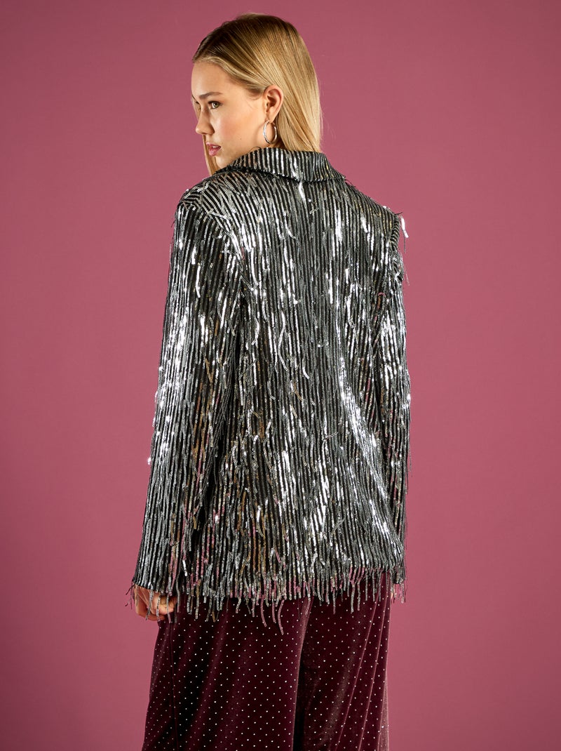 Blazer met franjes en lovertjes Grijs - Kiabi