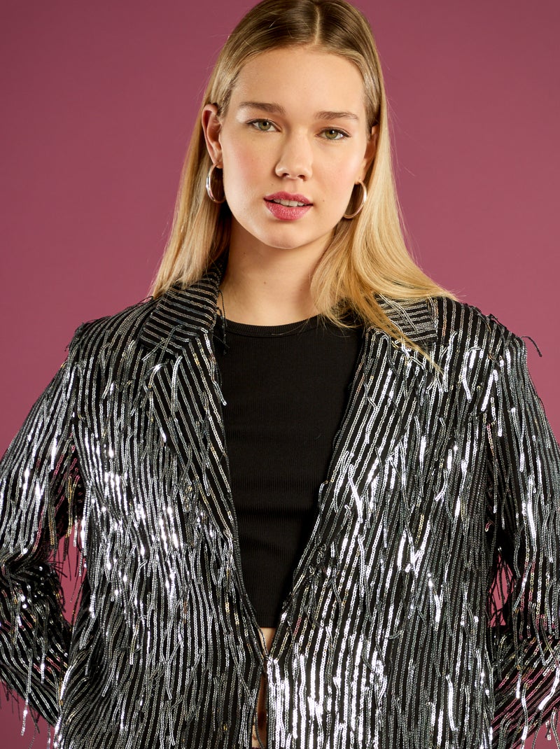 Blazer met franjes en lovertjes Grijs - Kiabi
