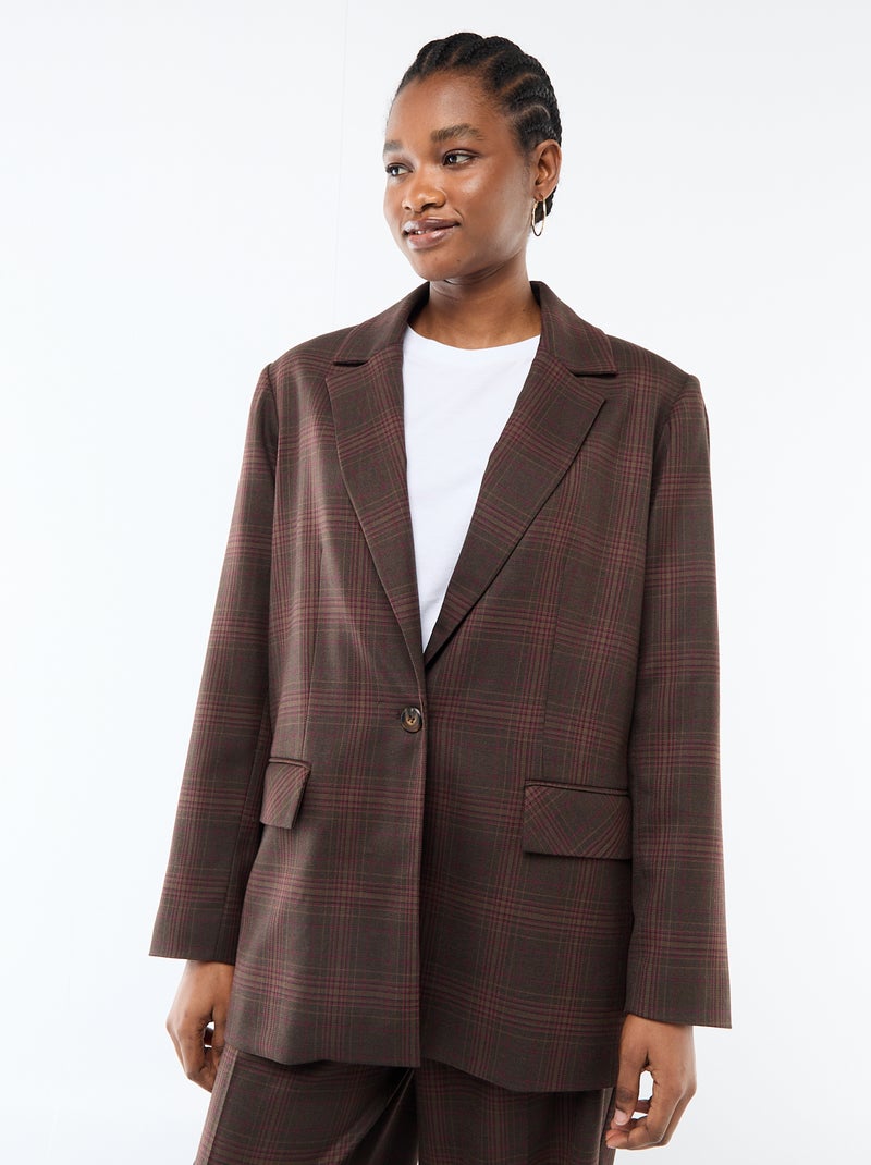 Blazer met lange mouwen en ruitjes Bruin - Kiabi