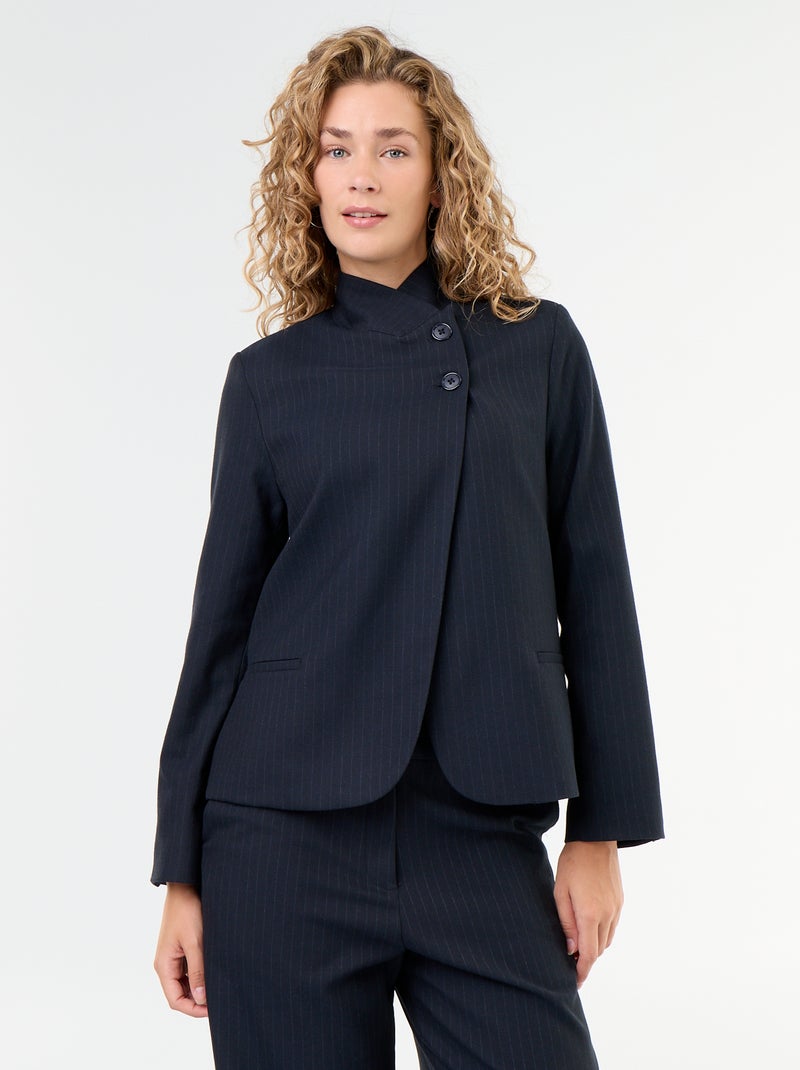 Blazer met opstaande kraag en overslageffect Blauw - Kiabi