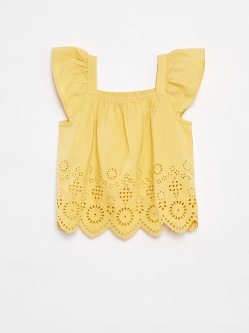 Bloesje met smokwerk en broderie anglaise - Kiabi