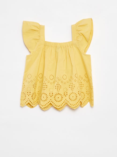 Bloesje met smokwerk en broderie anglaise - Kiabi