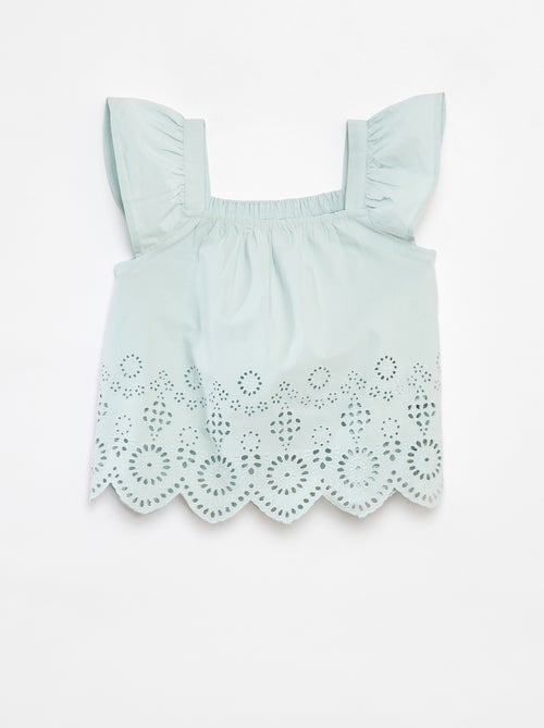 Bloesje met smokwerk en broderie anglaise - Kiabi