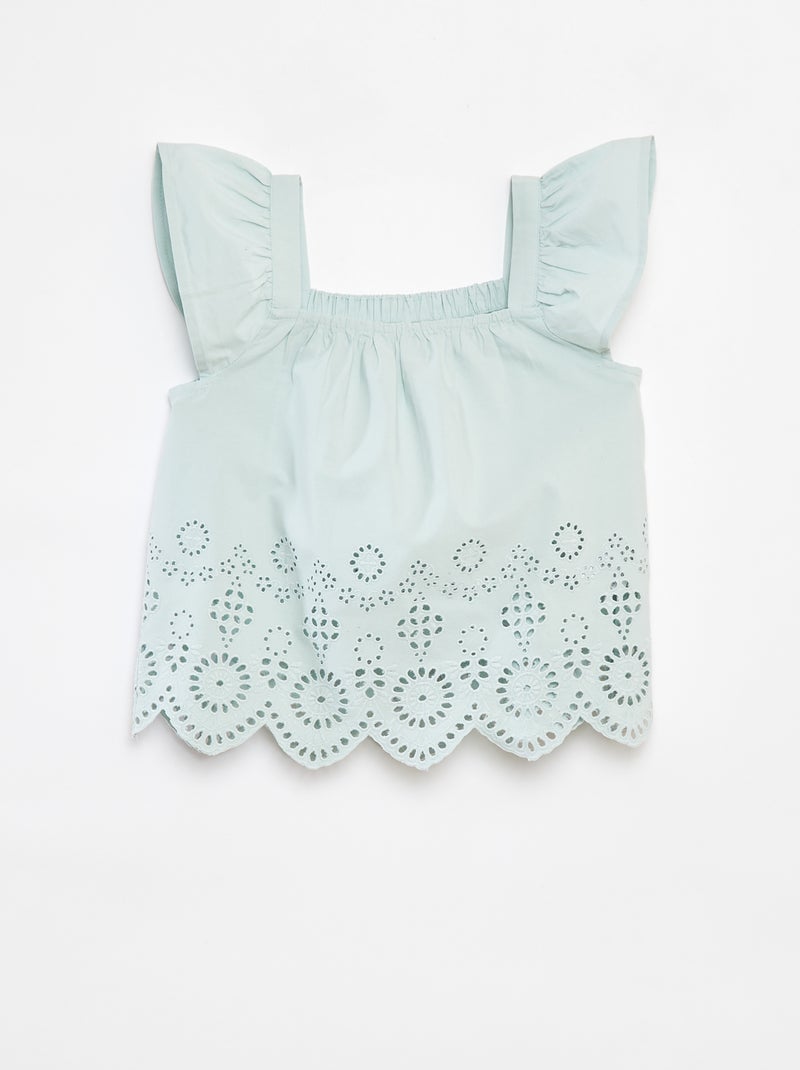Bloesje met smokwerk en broderie anglaise Groen - Kiabi