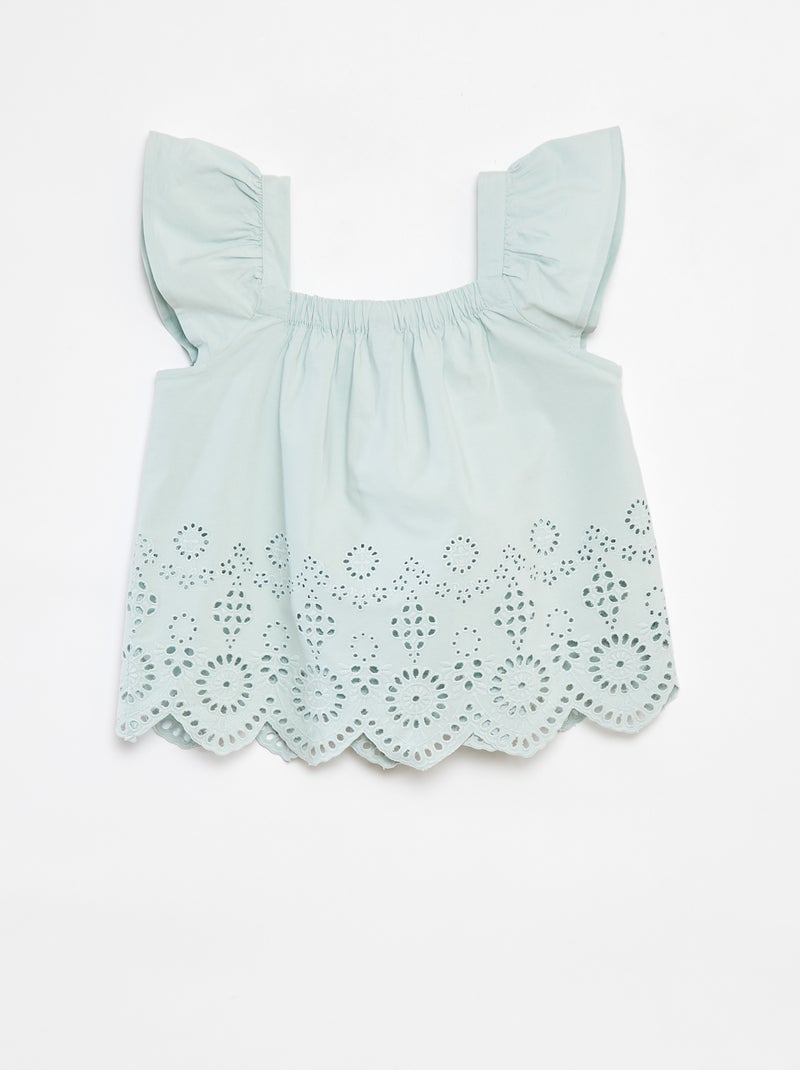 Bloesje met smokwerk en broderie anglaise Groen - Kiabi