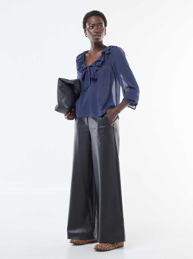 Blouse in ruiterstijl van doorschijnende voile Zwart - Kiabi