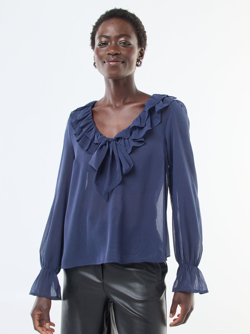Blouse in ruiterstijl van doorschijnende voile Zwart - Kiabi