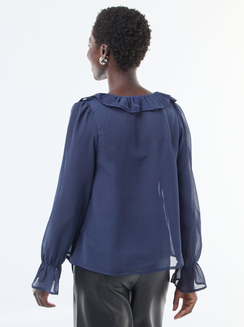 Blouse in ruiterstijl van doorschijnende voile Zwart - Kiabi