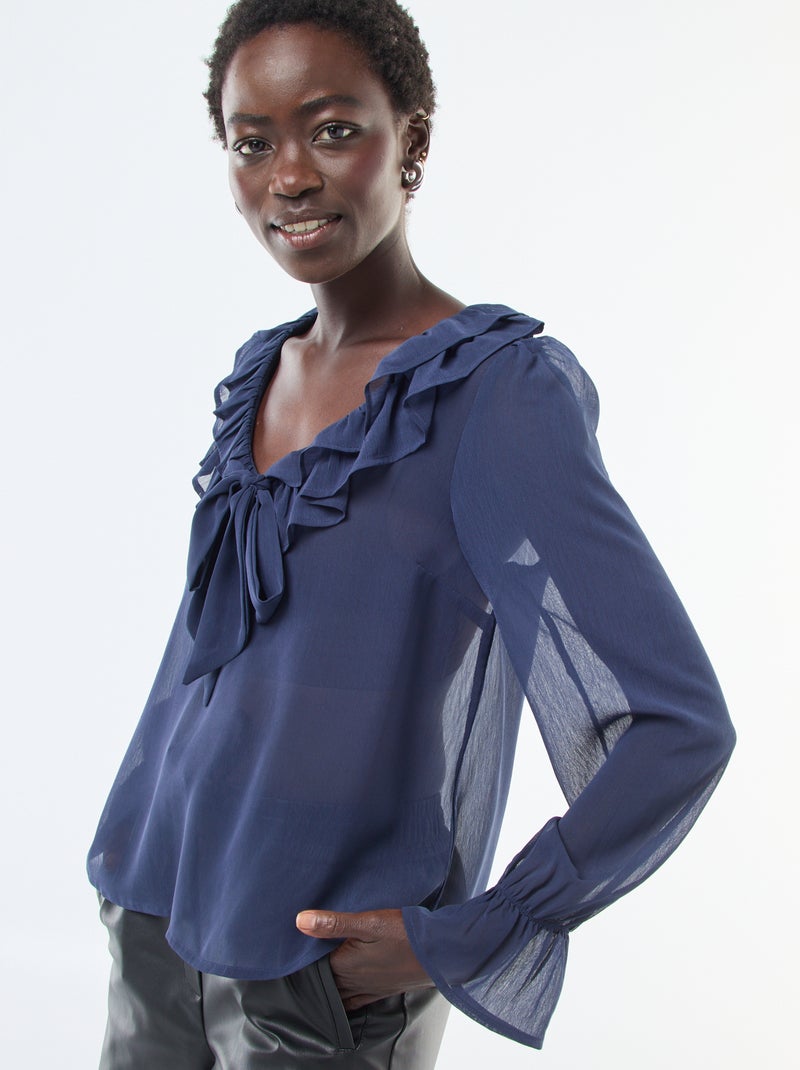 Blouse in ruiterstijl van doorschijnende voile Zwart - Kiabi