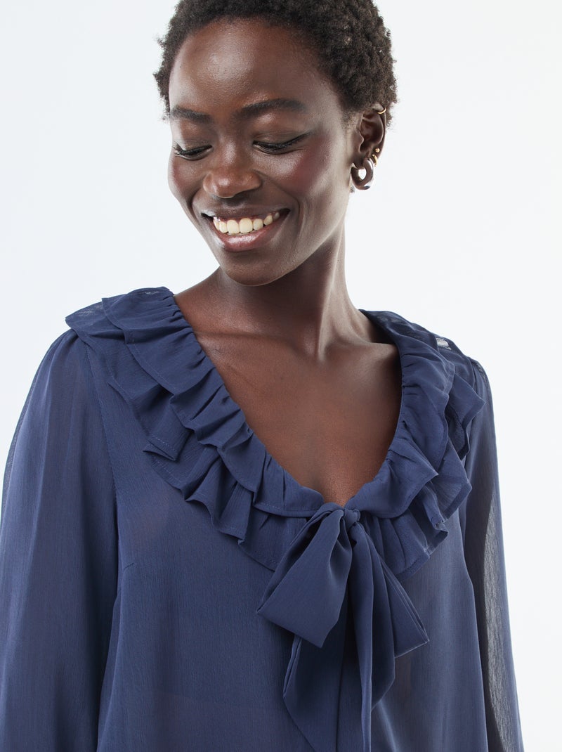 Blouse in ruiterstijl van doorschijnende voile Zwart - Kiabi
