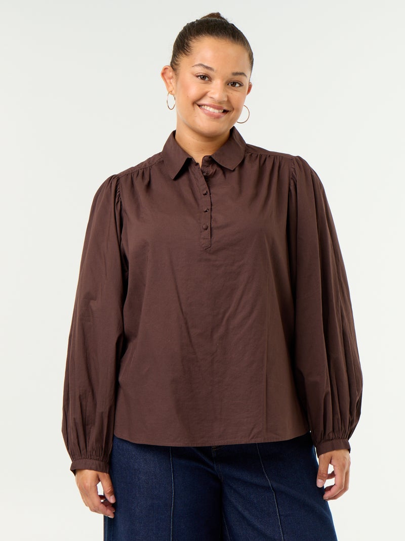 Blouse met ballonmouwen Bruin - Kiabi