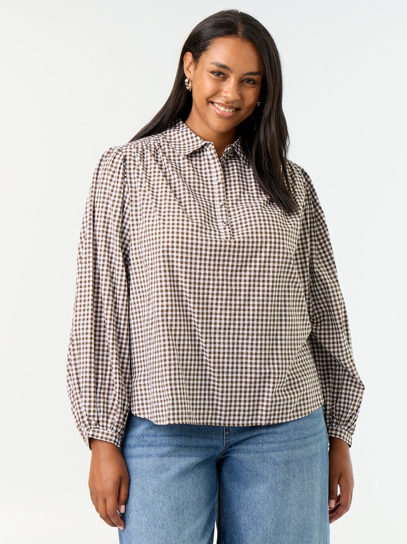 Blouse met ballonmouwen Kaki - Kiabi