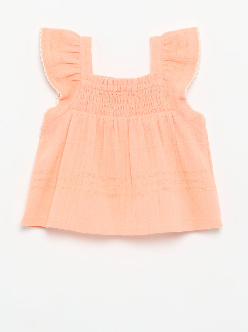 Blouse met bandjes van dobby Oranje - Kiabi