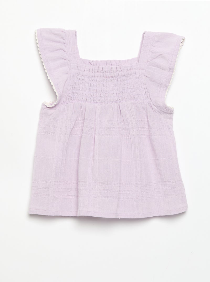 Blouse met bandjes van dobby Paars - Kiabi